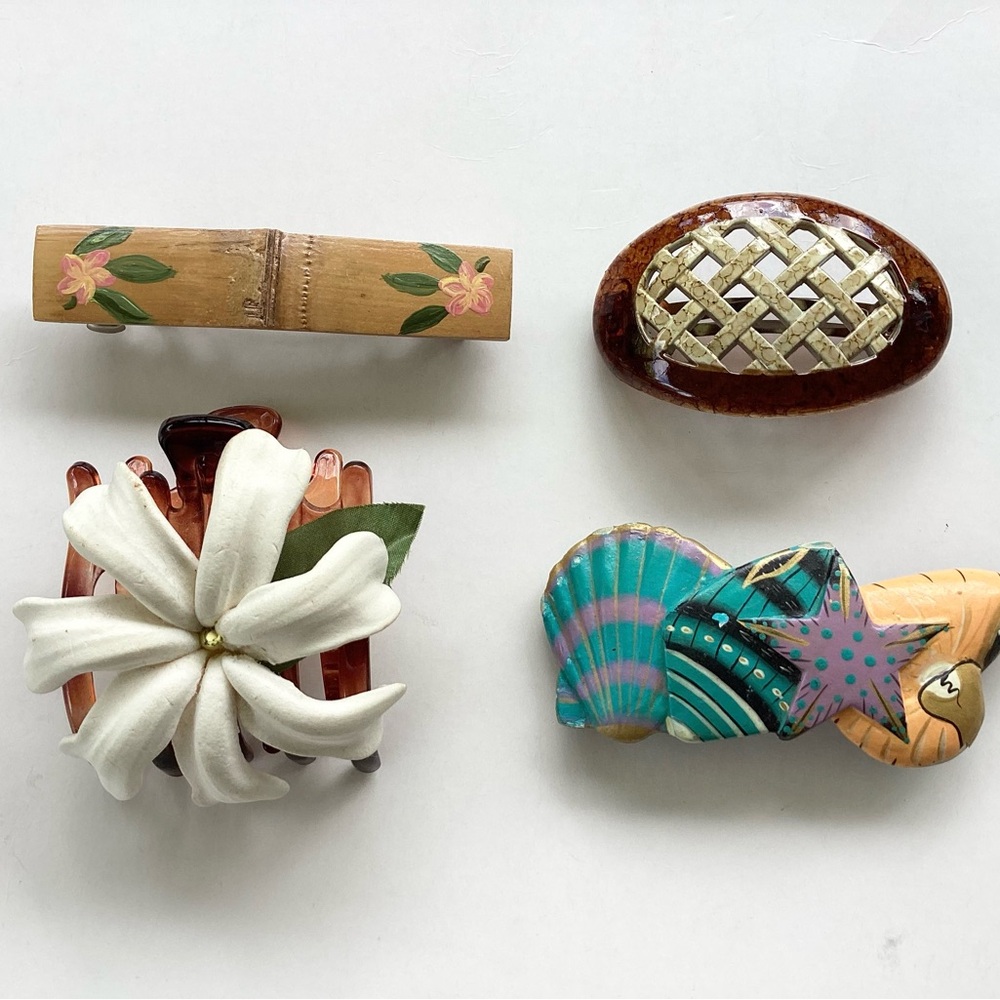 Hair Accessories Set Botanical Beachy White Brown Blue Claw Clips Aquamarine